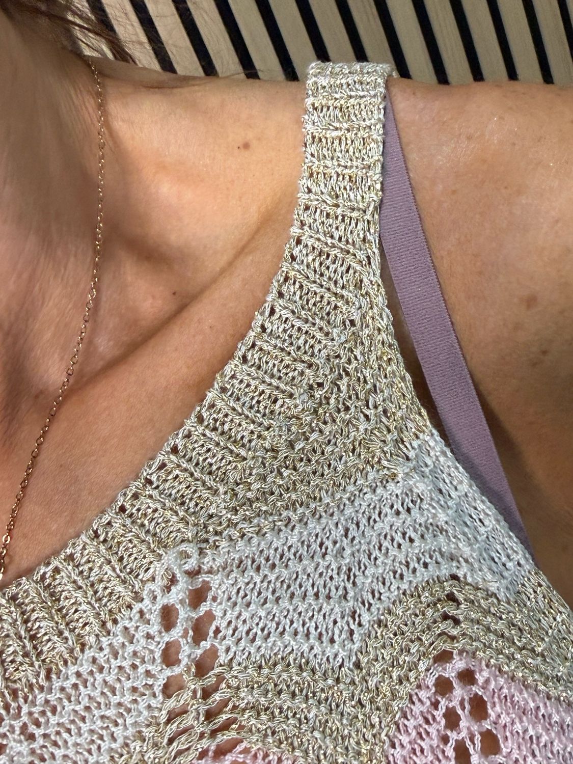 Chevron Knit Sleeveless Top - Taupe/Pink/Gold