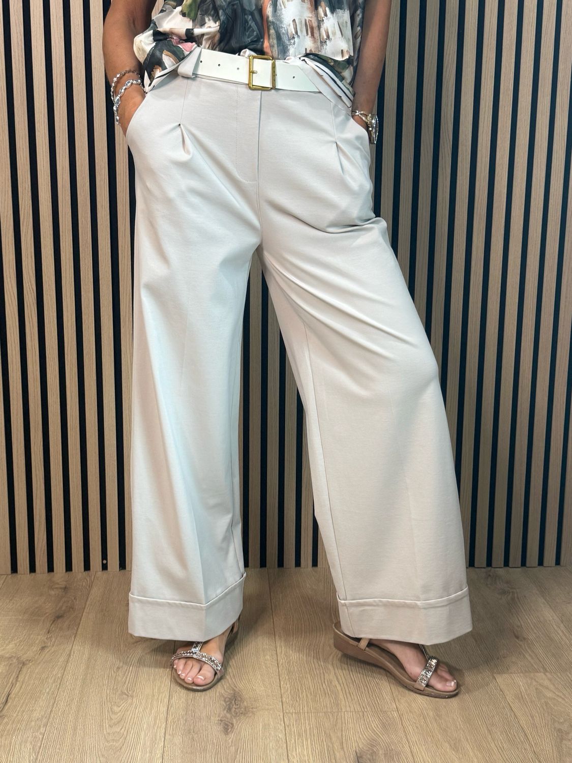 Wide Leg Tailored Trousers - Stone