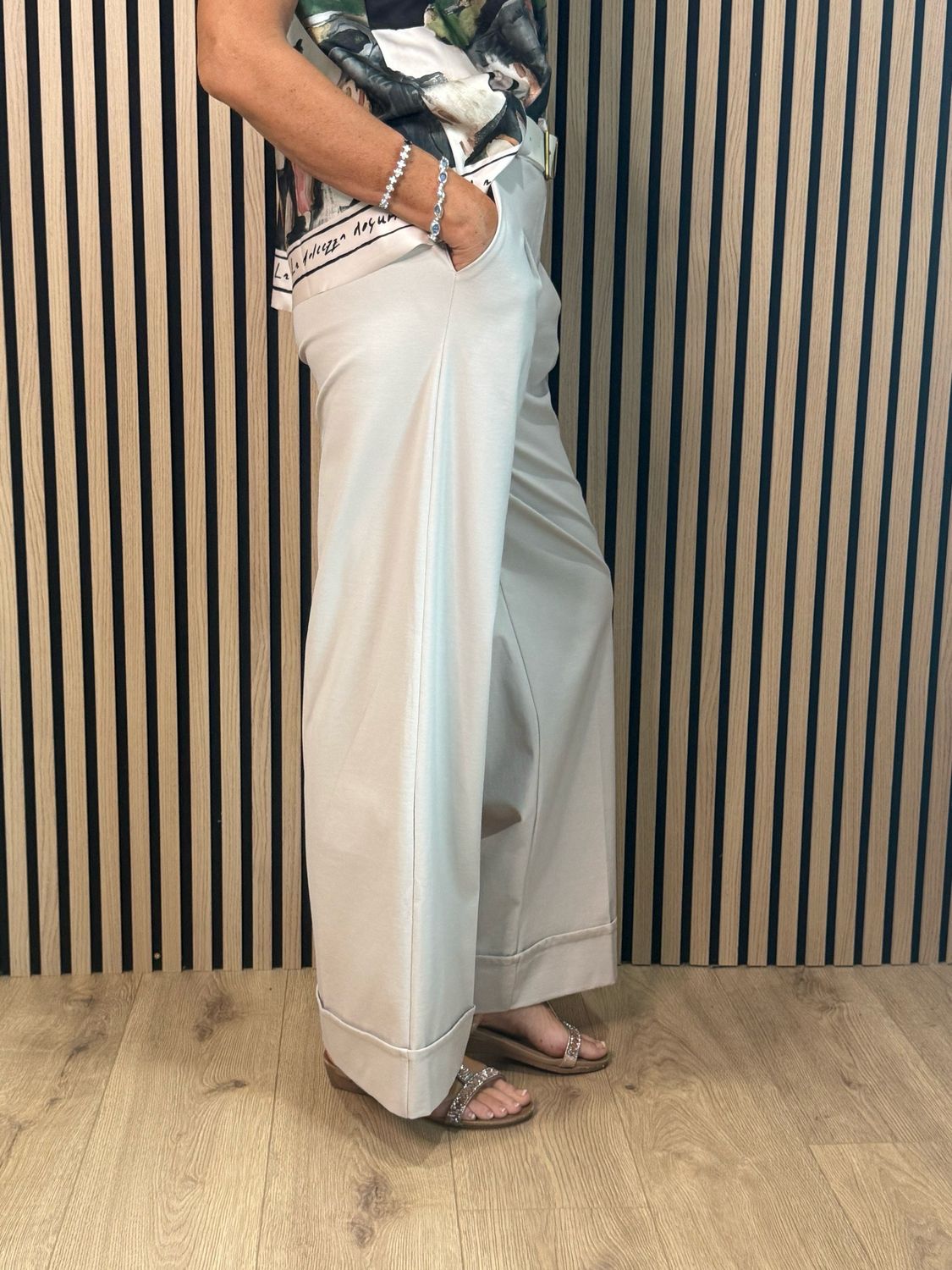 Wide Leg Tailored Trousers - Stone