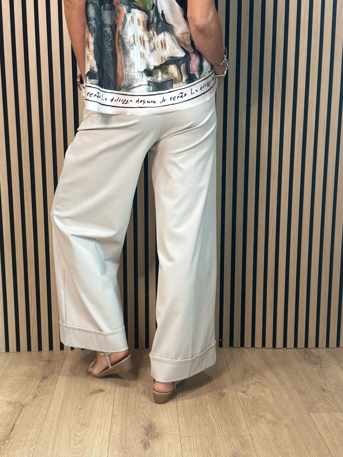 Wide Leg Tailored Trousers - Stone