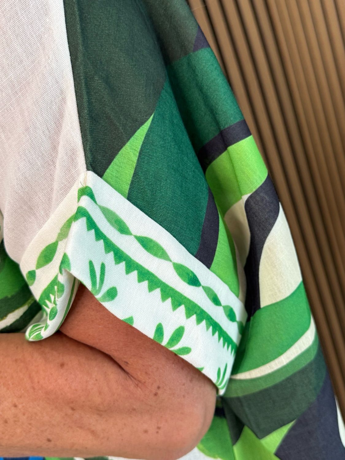 Tropical Print Button Front Dress - Green/Orange