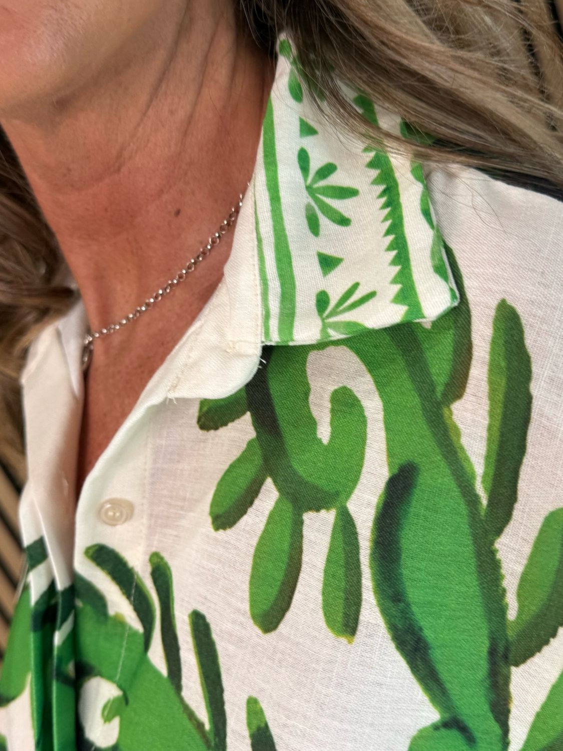 Tropical Print Button Front Dress - Green/Orange