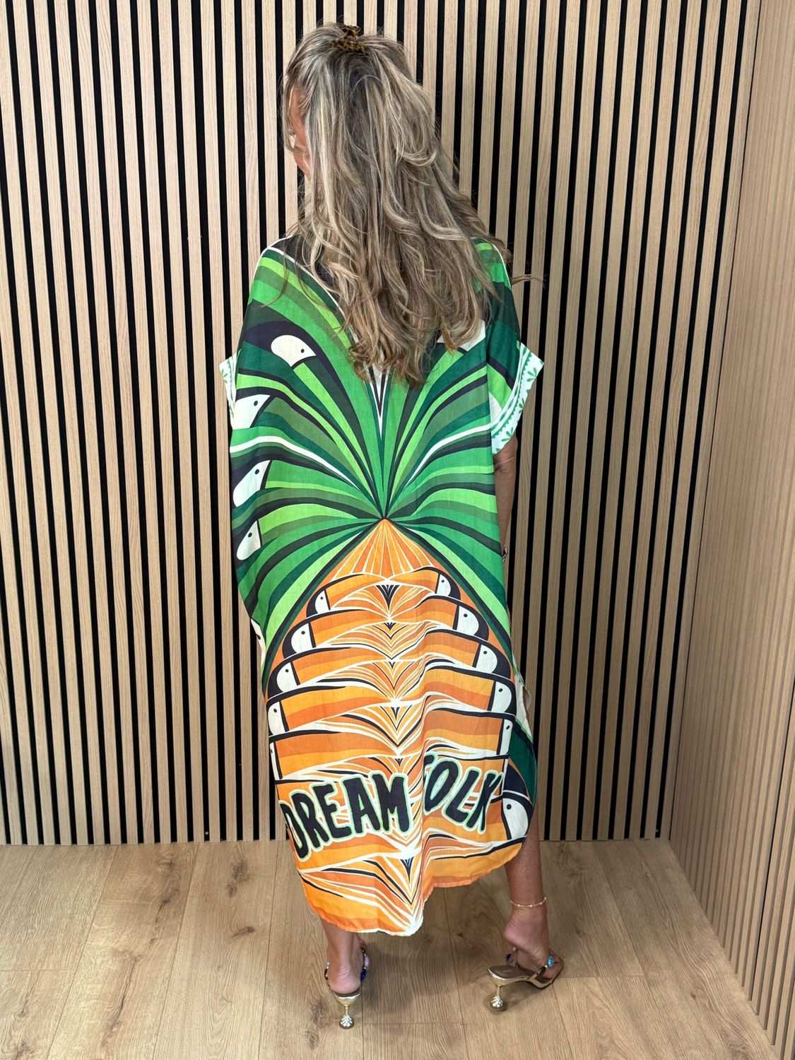 Tropical Print Button Front Dress - Green/Orange