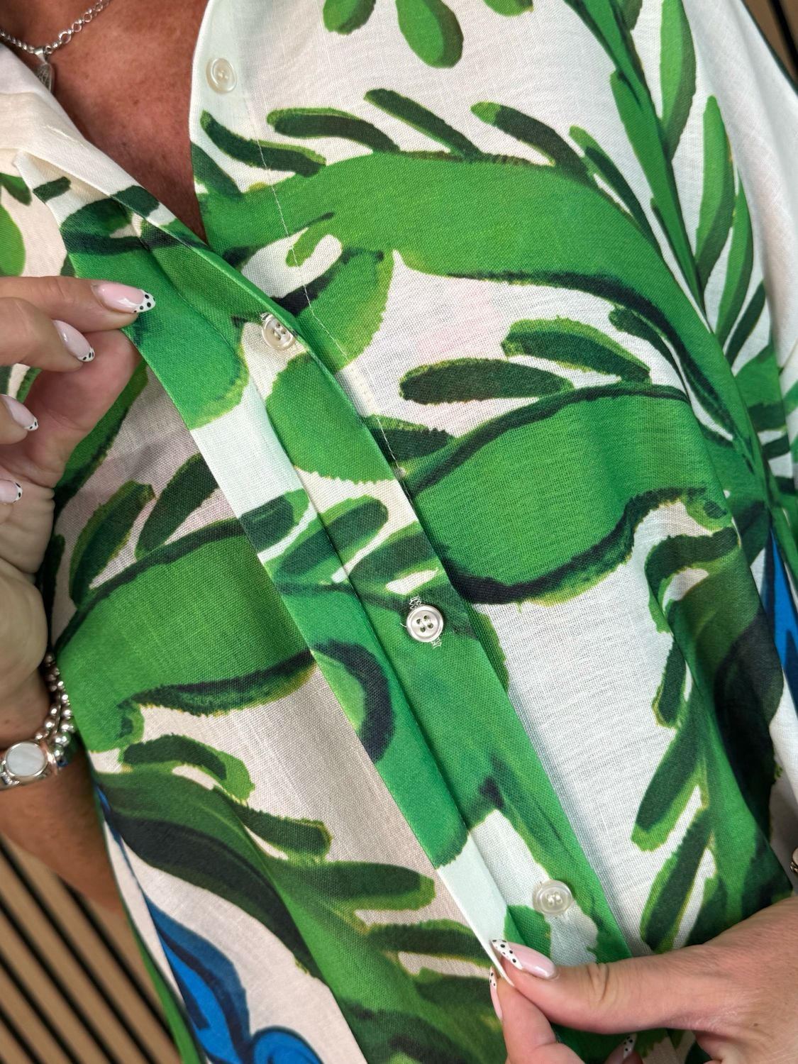 Tropical Print Button Front Dress - Green/Orange