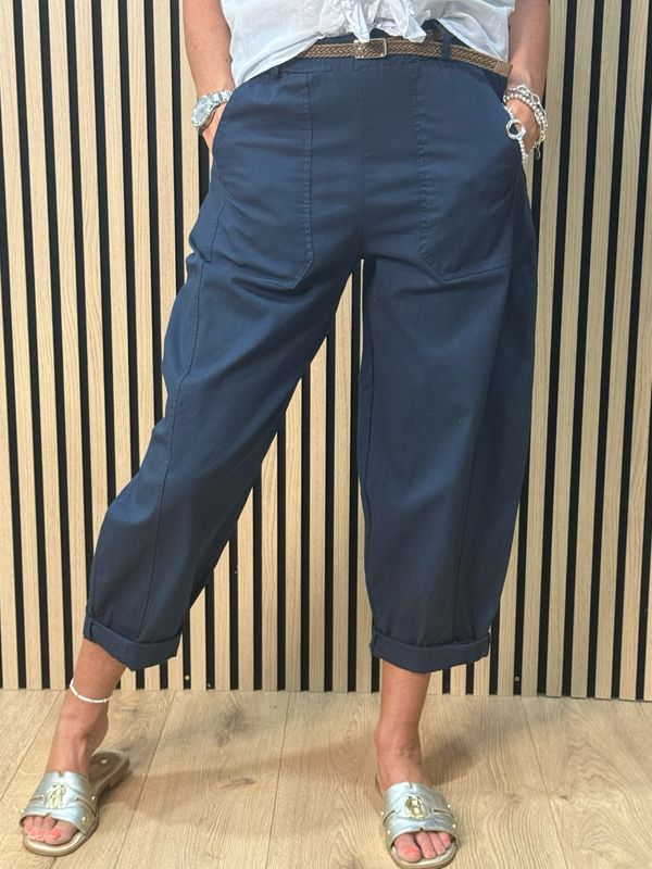 Cotton Stretch Utility Trousers - Navy