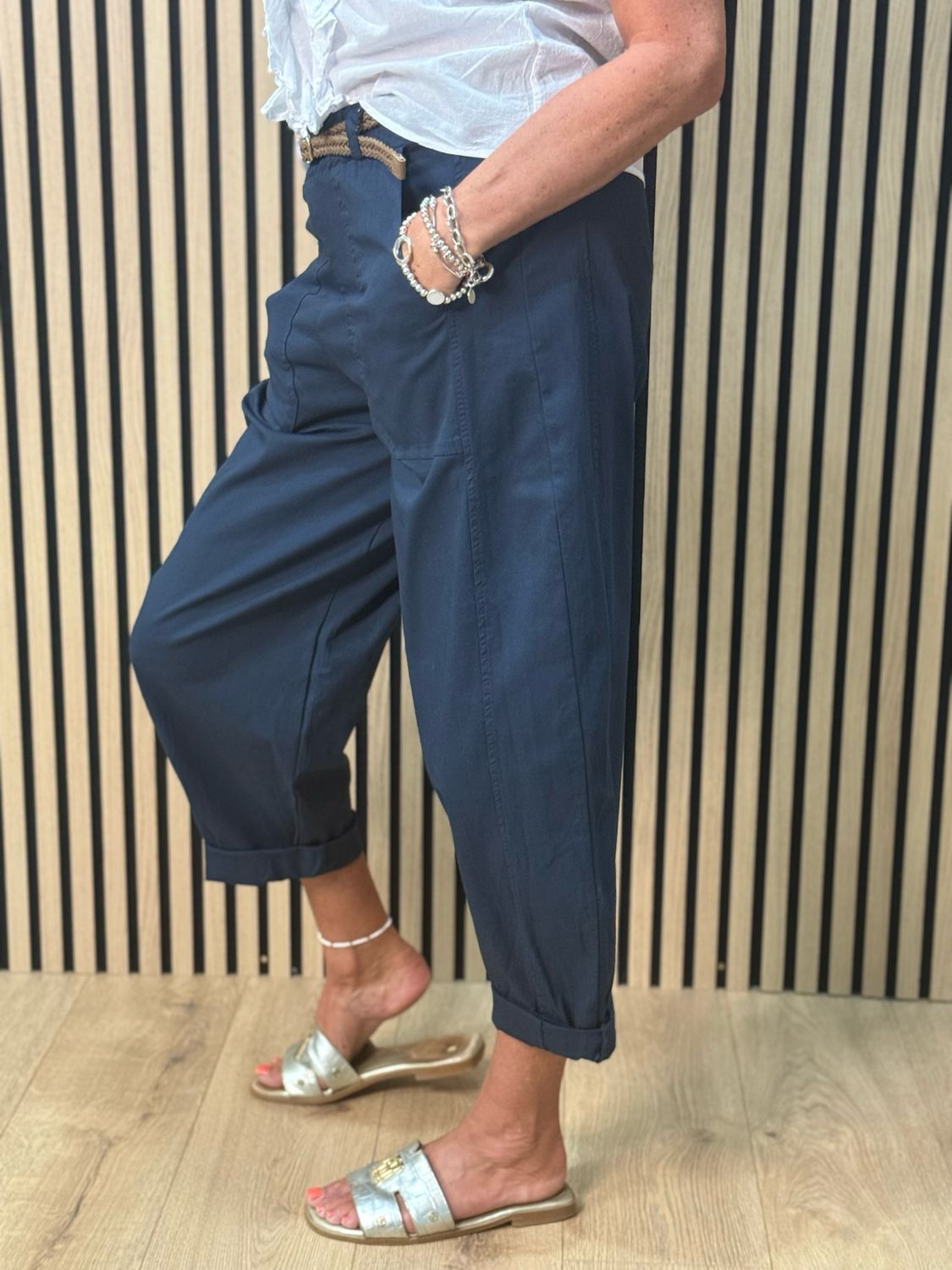 Cotton Stretch Utility Trousers - Navy