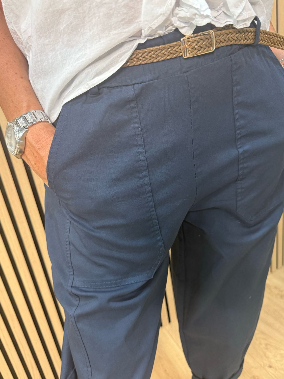 Cotton Stretch Utility Trousers - Navy