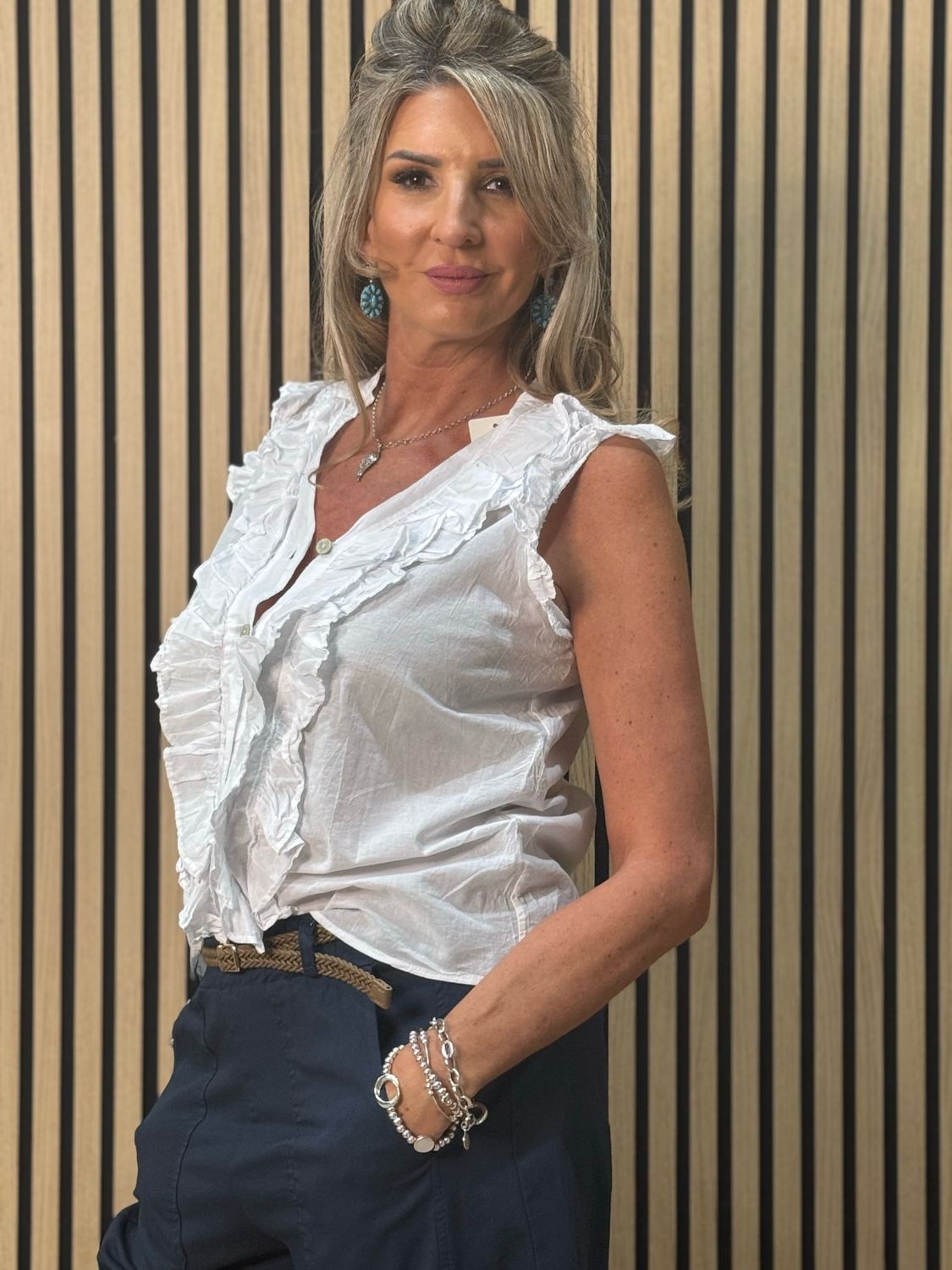 Frill Detail Cotton Blouse - White