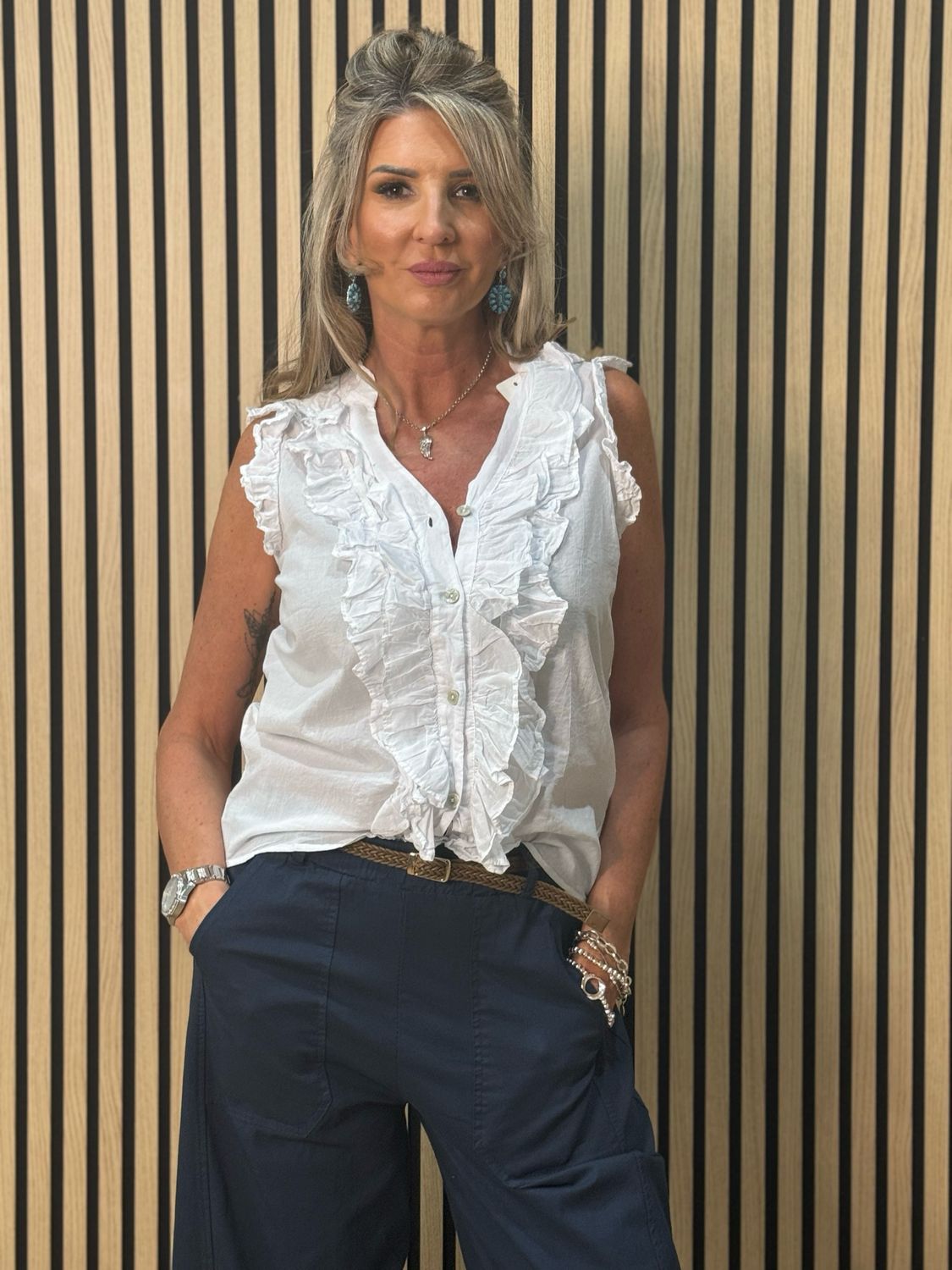 Frill Detail Cotton Blouse - White