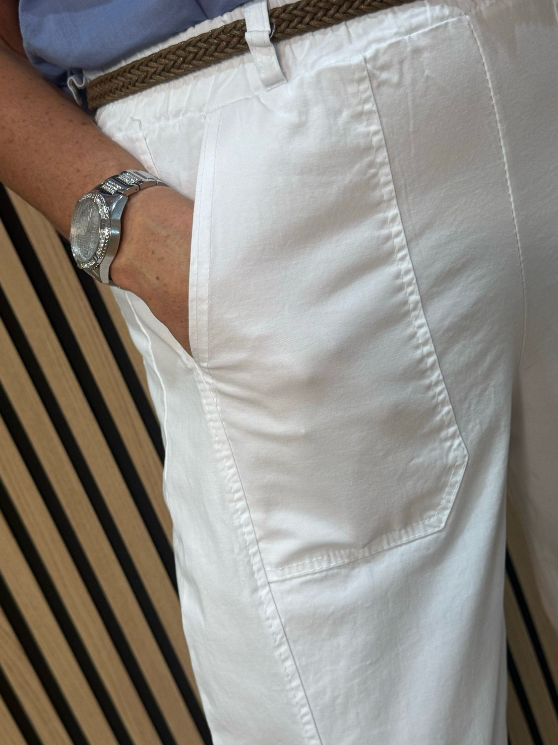 Cotton Stretch Utility Trousers - White