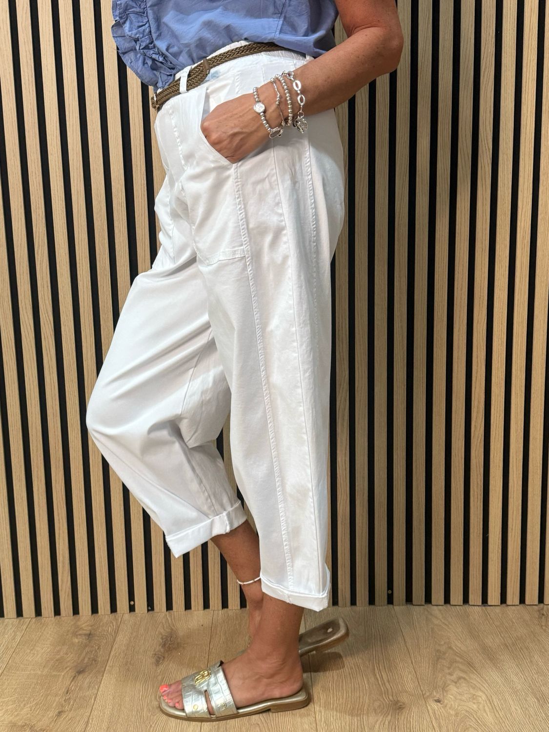 Cotton Stretch Utility Trousers - White