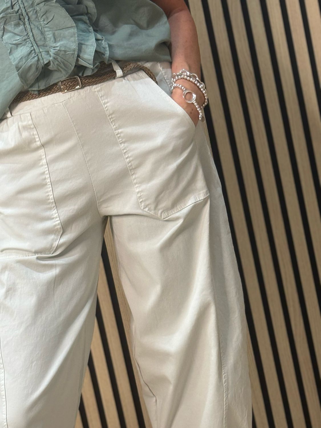 Cotton Stretch Utility Trousers - Stone