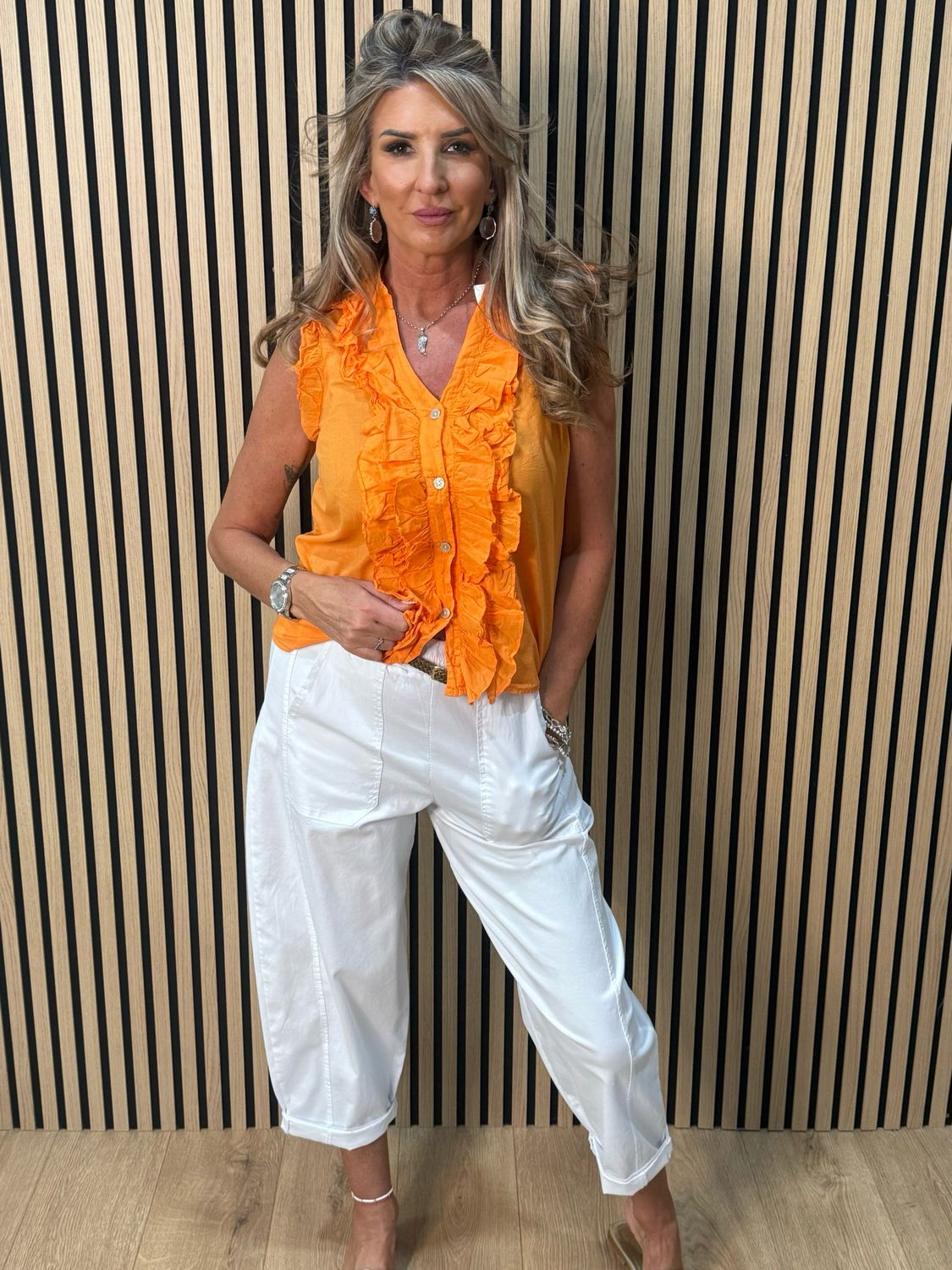 Frill Detail Cotton Blouse - Orange