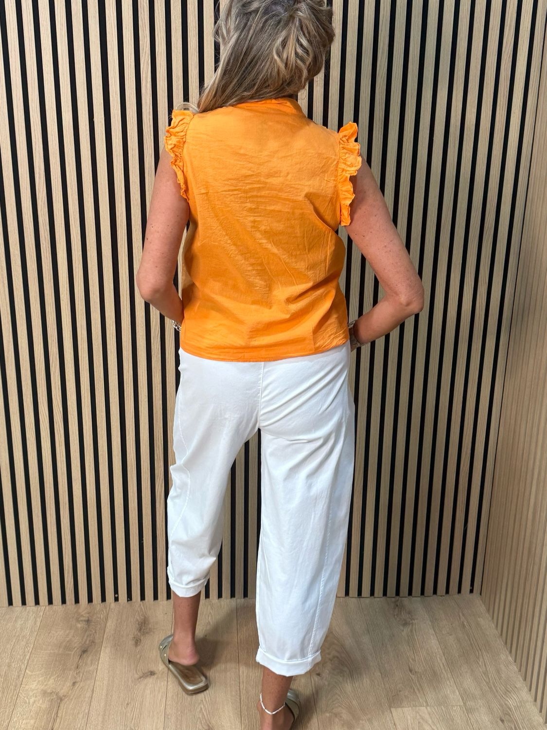 Frill Detail Cotton Blouse - Orange