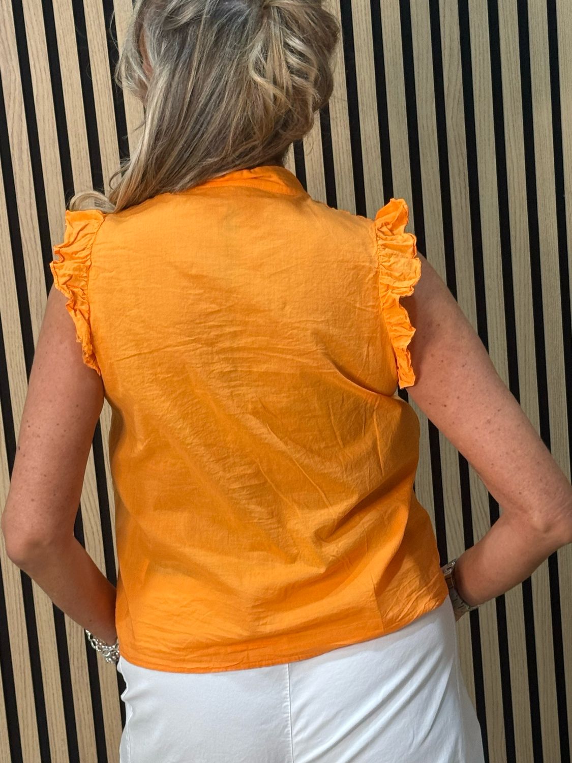 Frill Detail Cotton Blouse - Orange