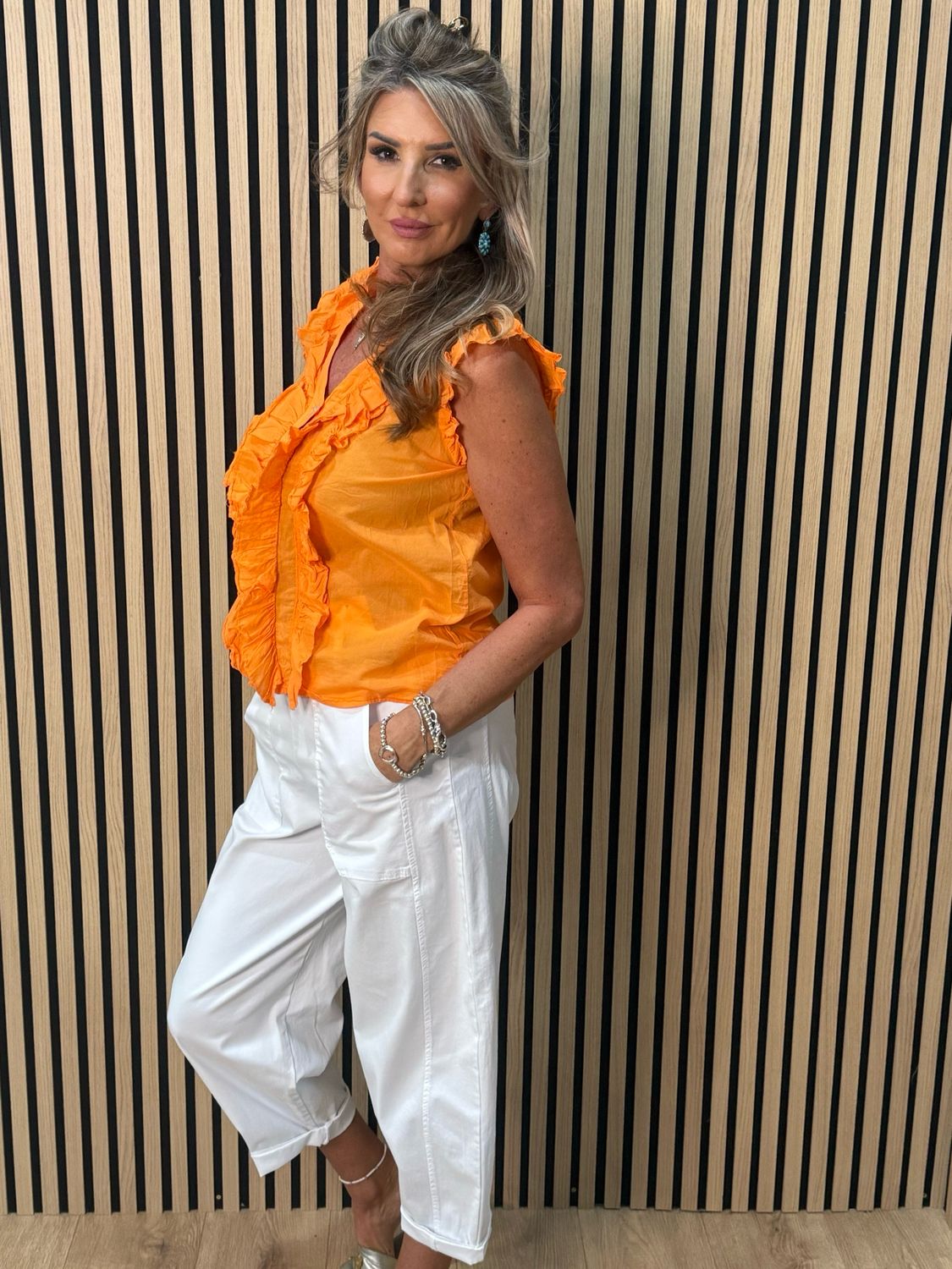 Frill Detail Cotton Blouse - Orange