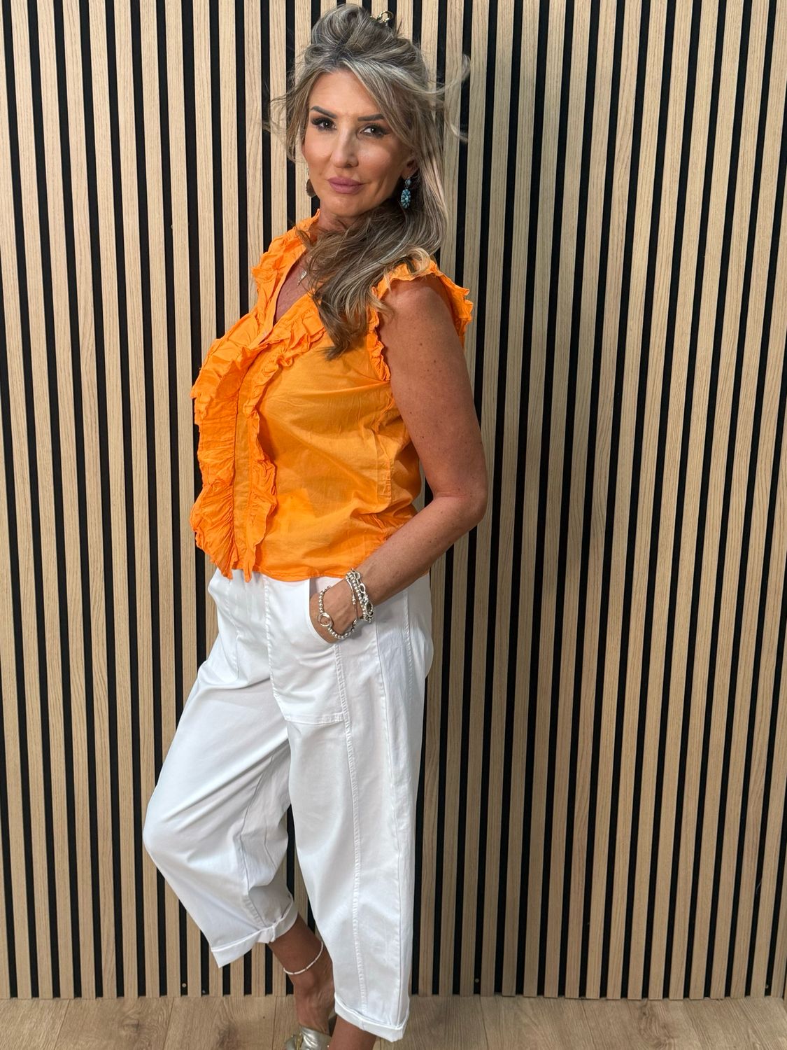 Frill Detail Cotton Blouse - Orange