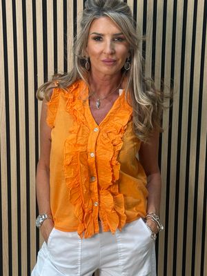 Frill Detail Cotton Blouse - Orange