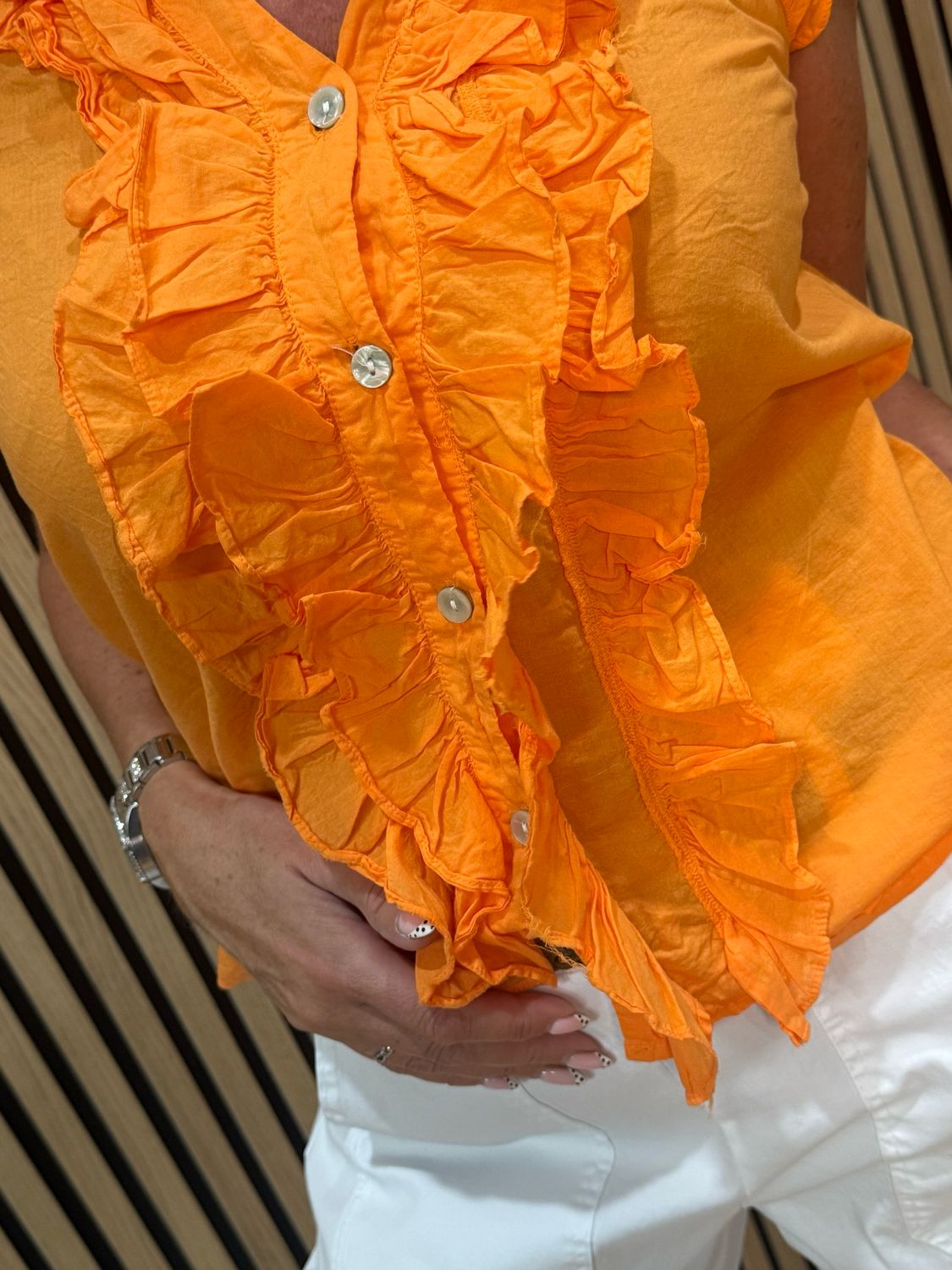 Frill Detail Cotton Blouse - Orange