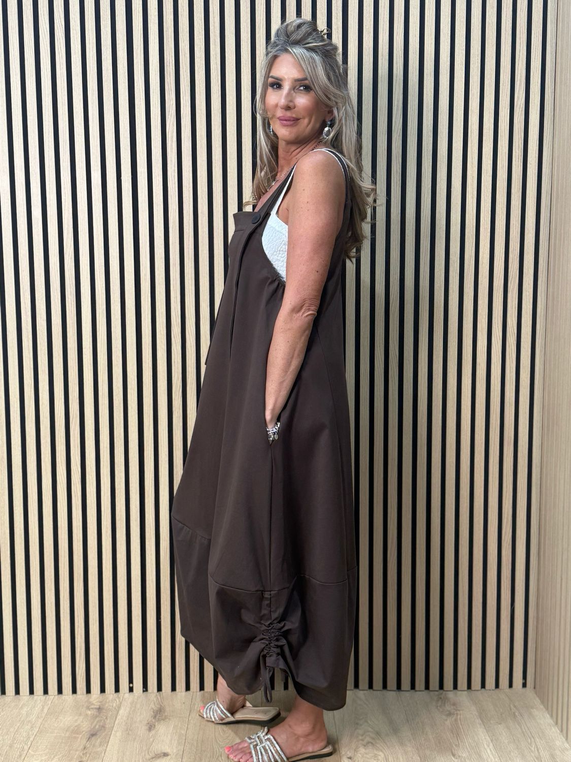 Cara - Utility Pinafore Dress - Chocolate