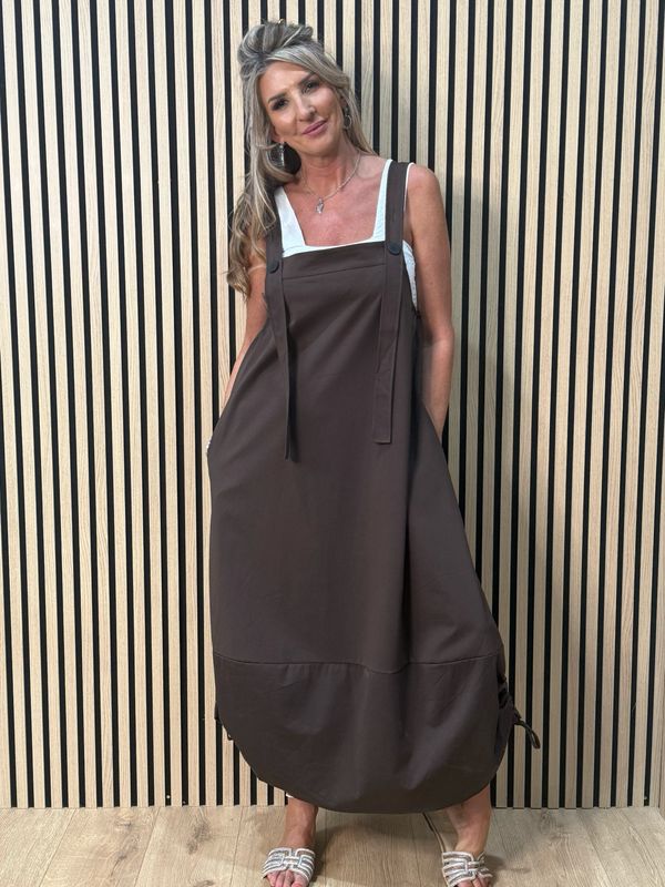 Cara - Utility Pinafore Dress - Chocolate