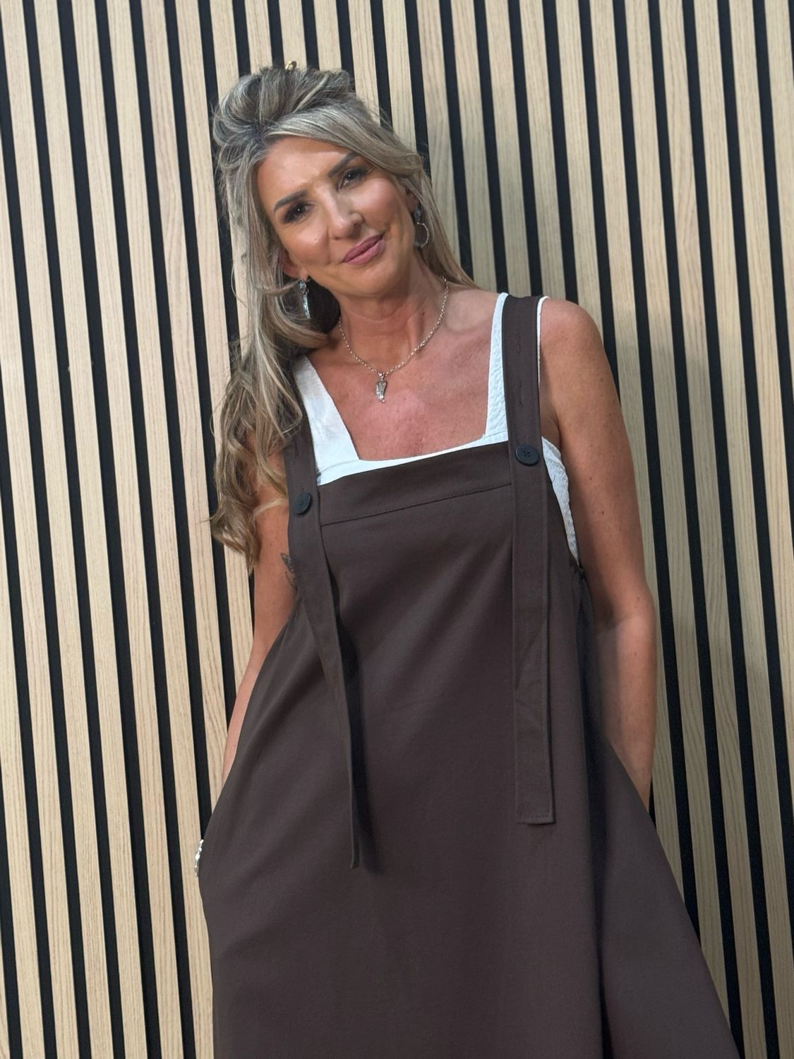 Cara - Utility Pinafore Dress - Chocolate