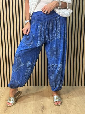 Relaxed Printed Harem Pants - Royal Blue