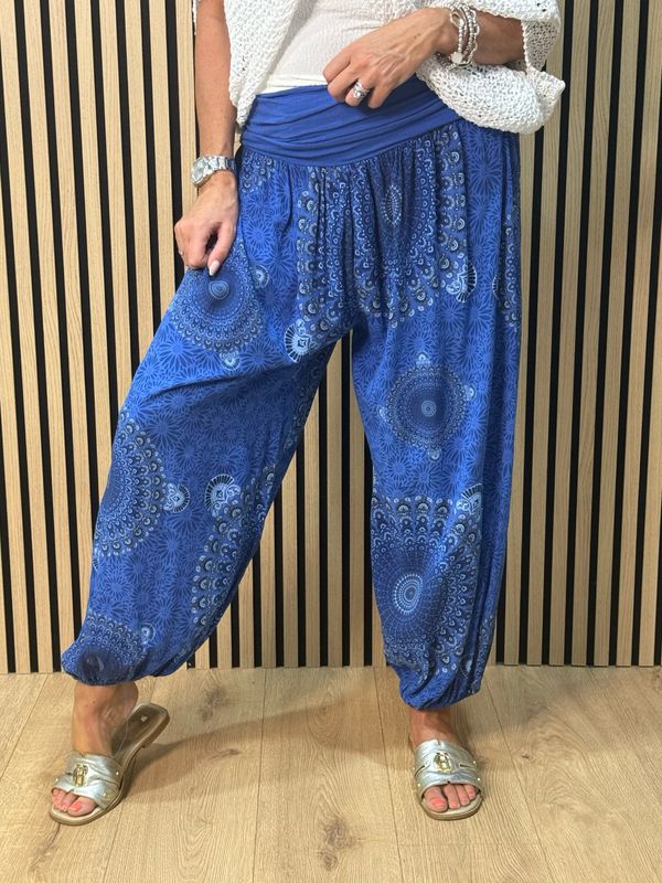 Relaxed Printed Harem Pants - Royal Blue