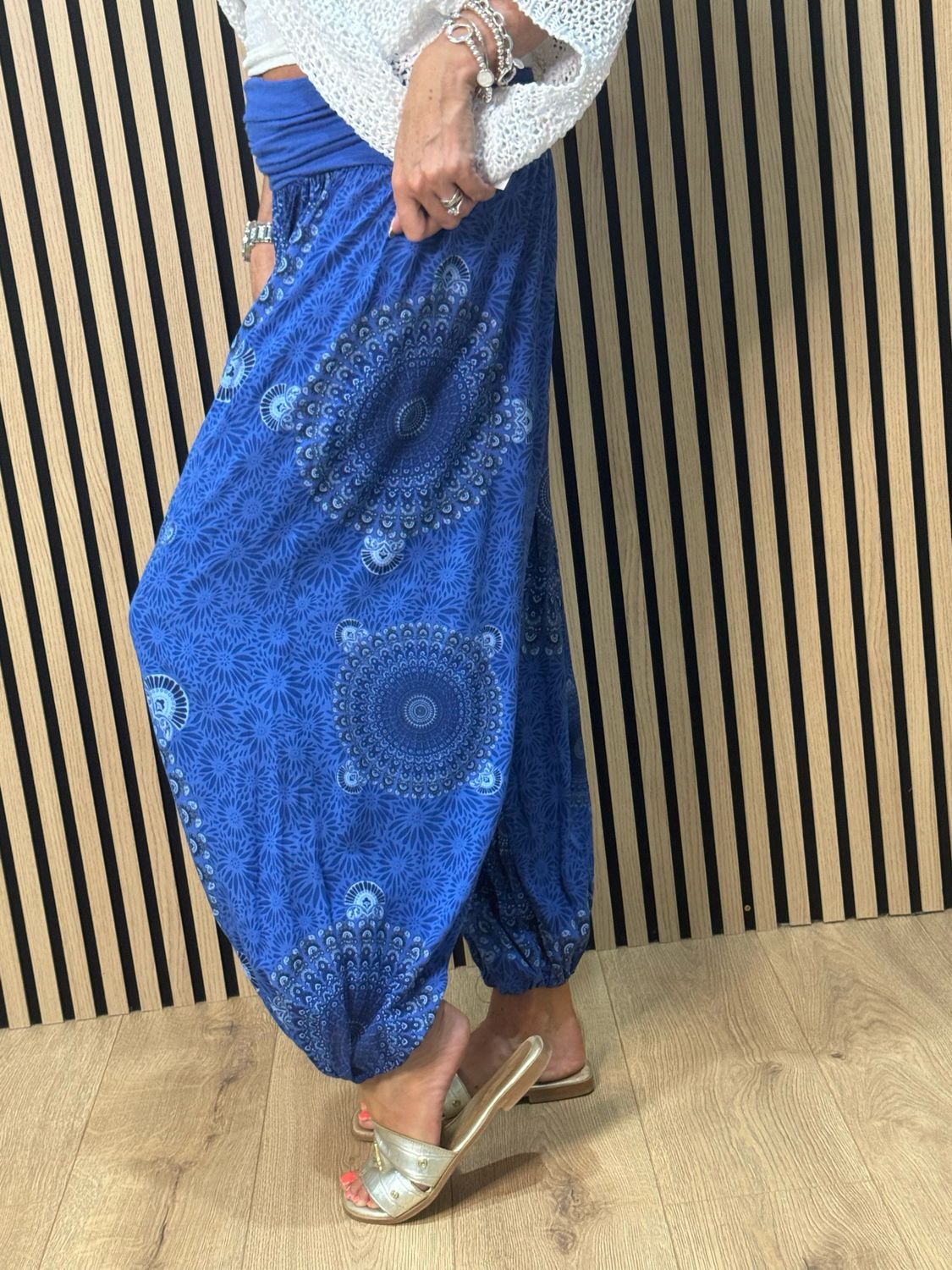 Relaxed Printed Harem Pants - Royal Blue