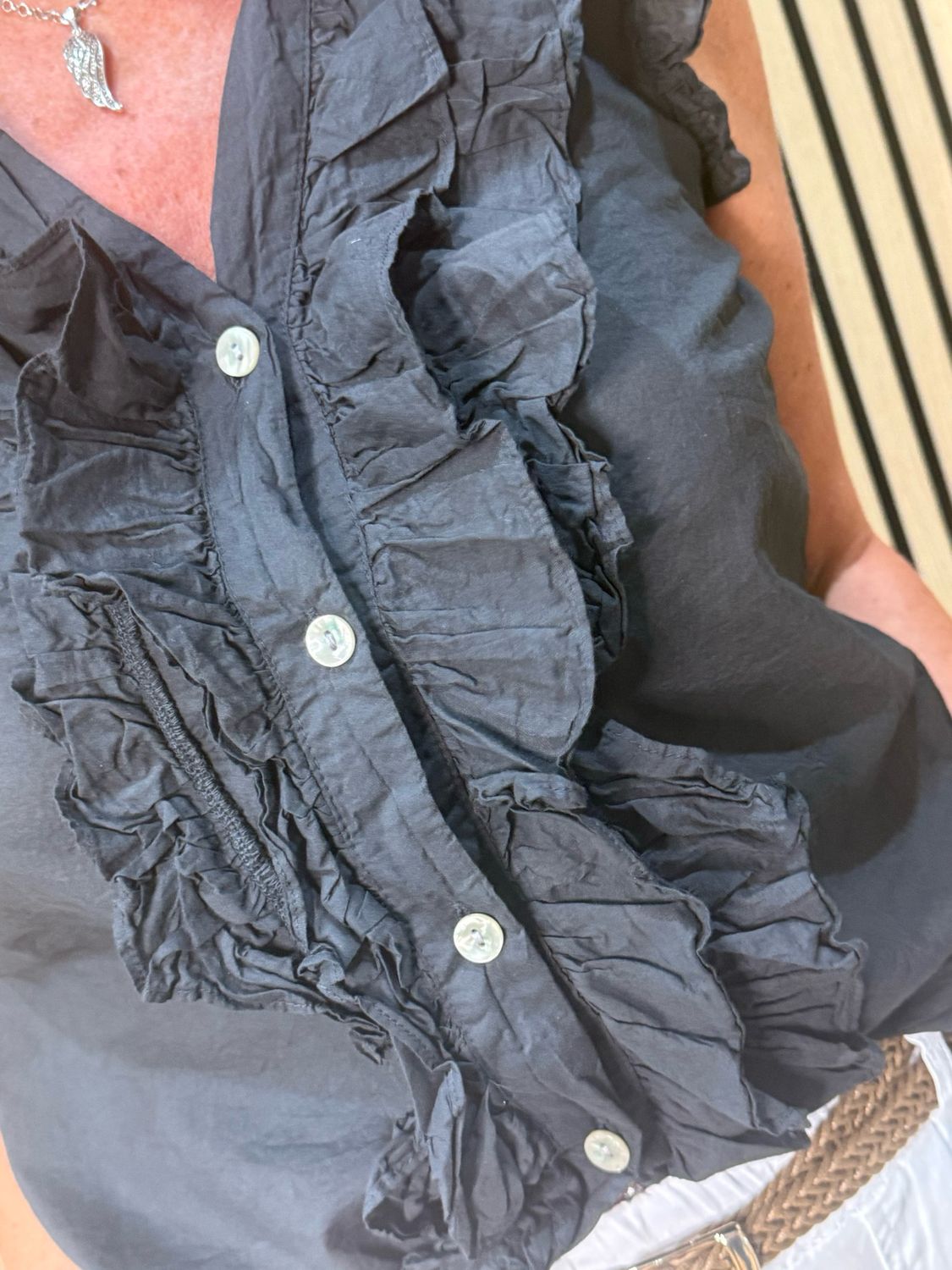 Frill Detail Cotton Blouse - Black
