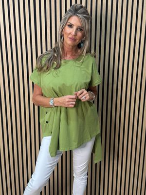 Asymmetric Button Detail Top - Green