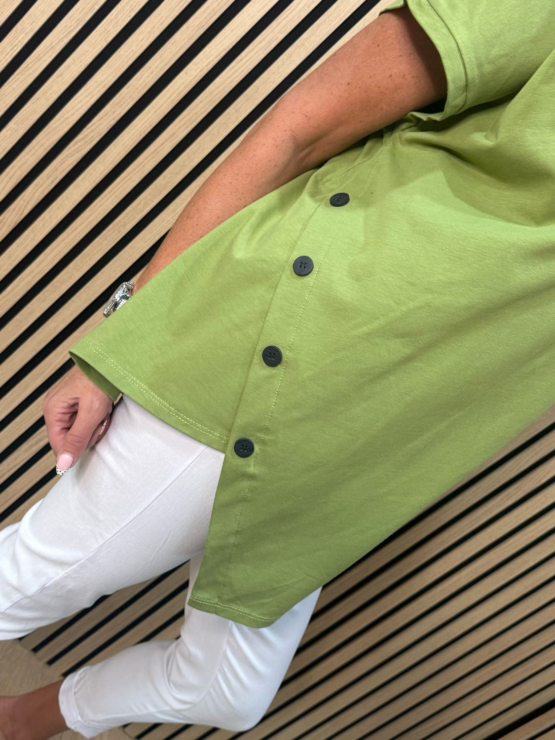 Asymmetric Button Detail Top - Green
