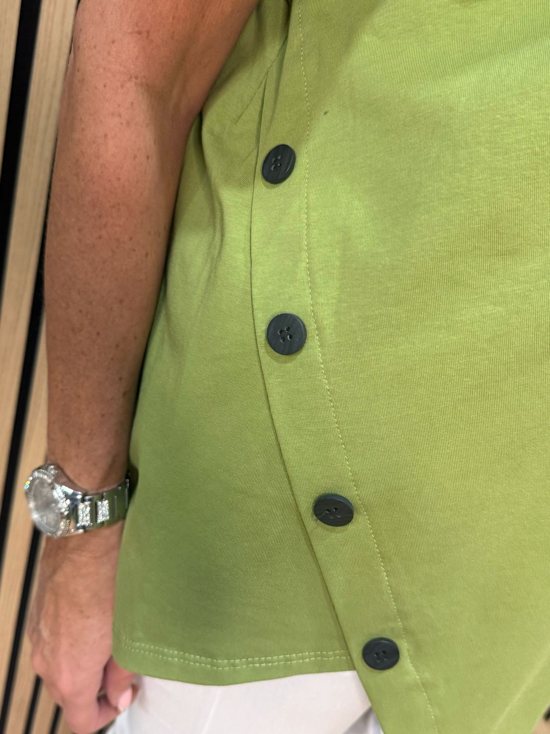 Asymmetric Button Detail Top - Green