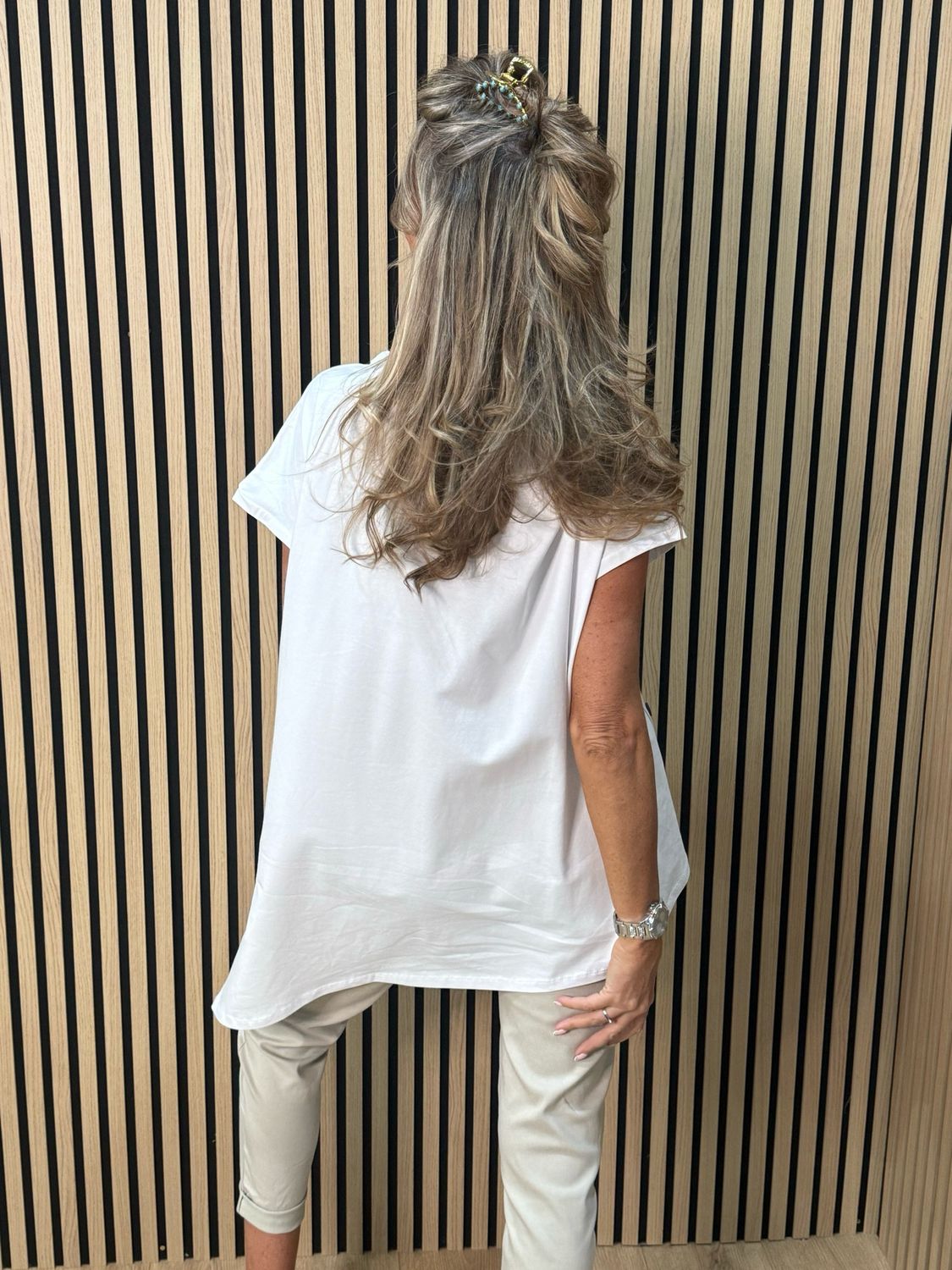 Asymmetric Button Detail Top - White