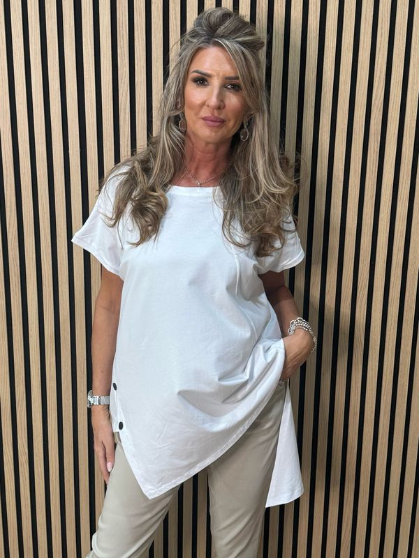 Asymmetric Button Detail Top - White