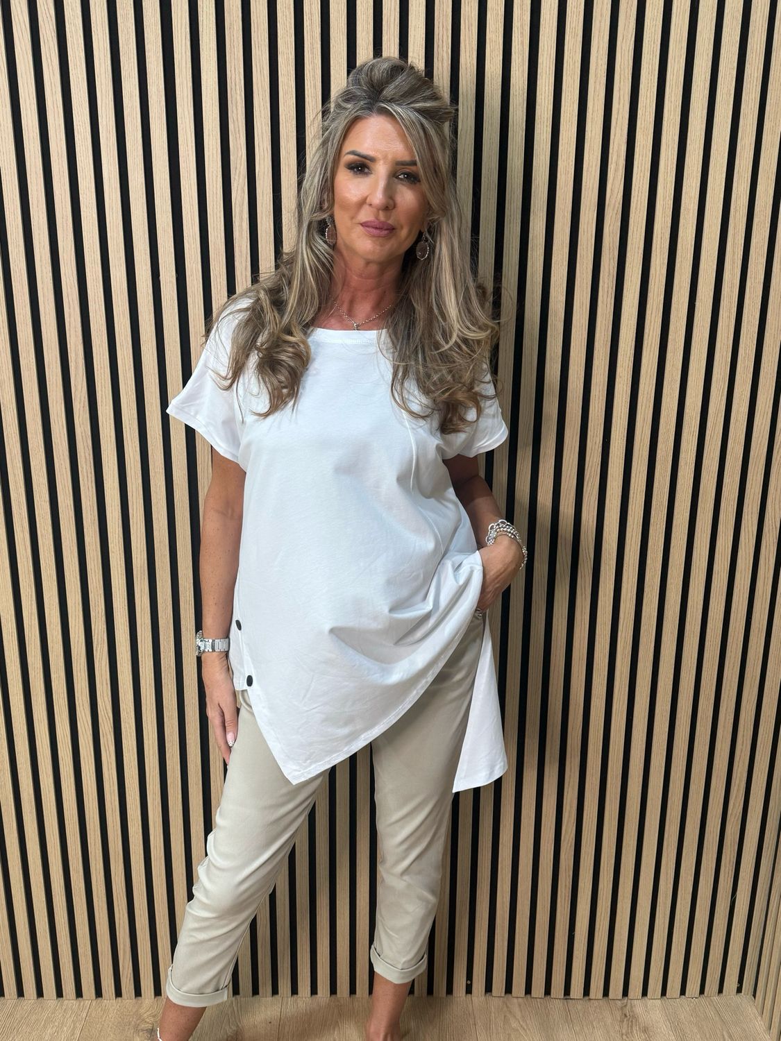 Asymmetric Button Detail Top - White