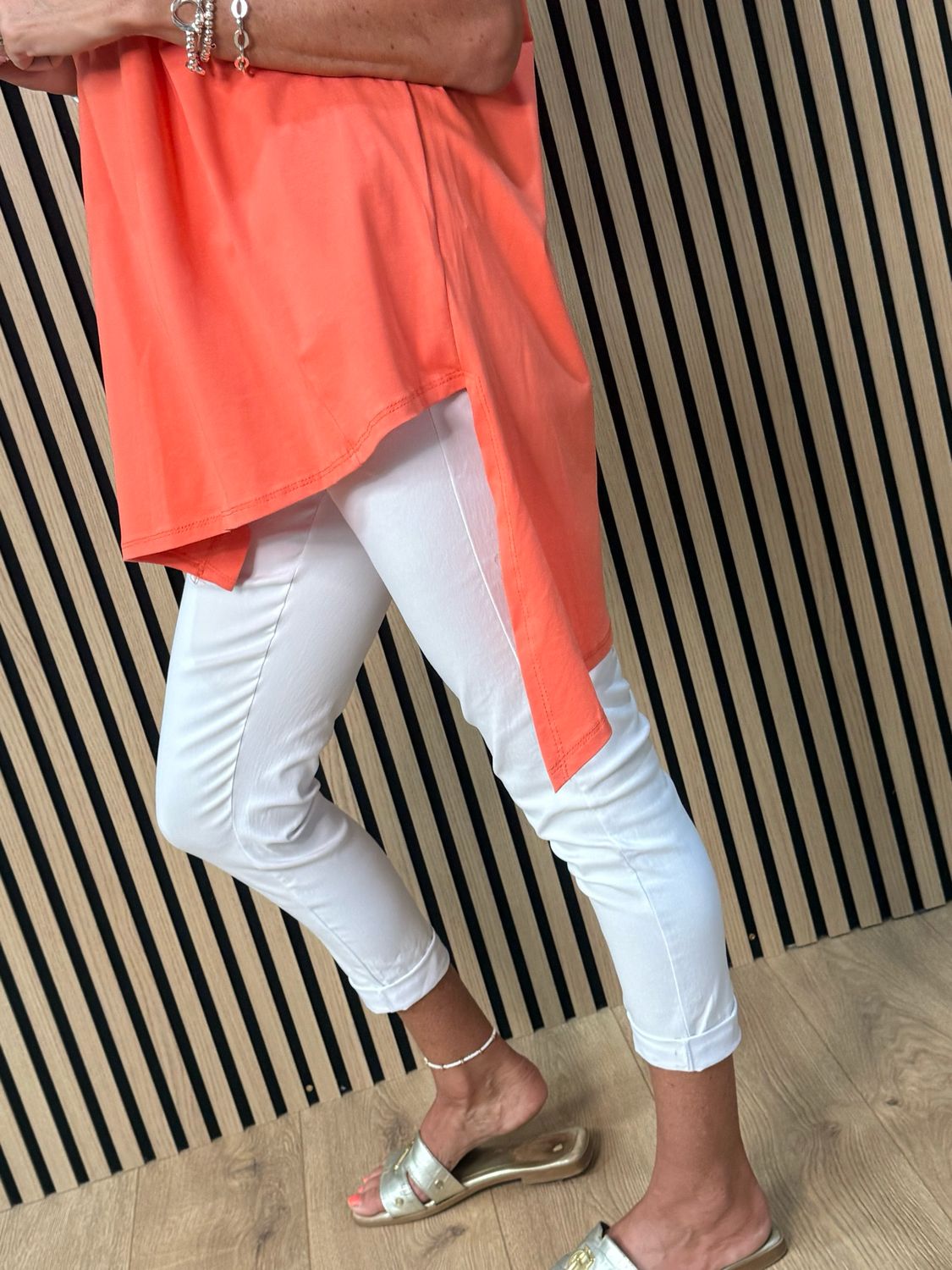 Asymmetric Button Detail Top - Coral