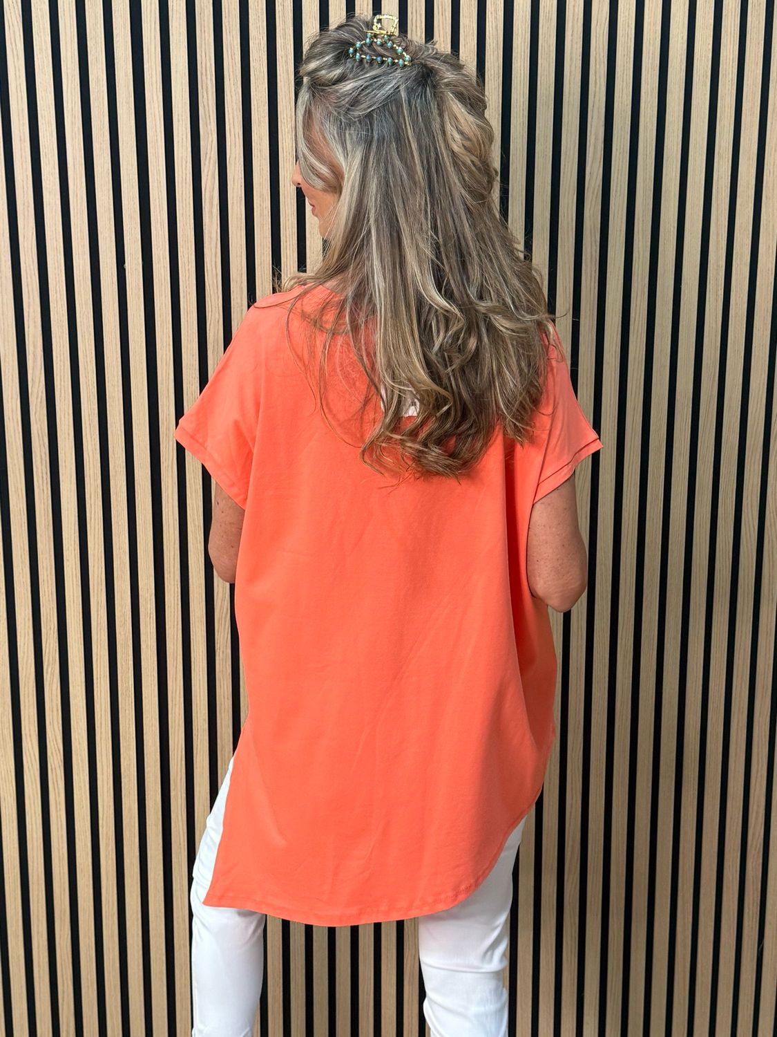 Asymmetric Button Detail Top - Coral