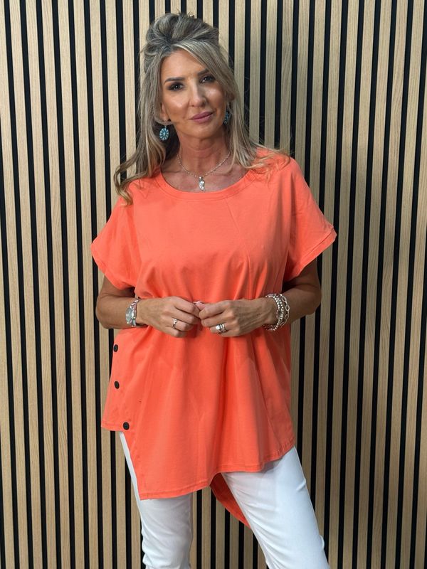 Asymmetric Button Detail Top - Coral