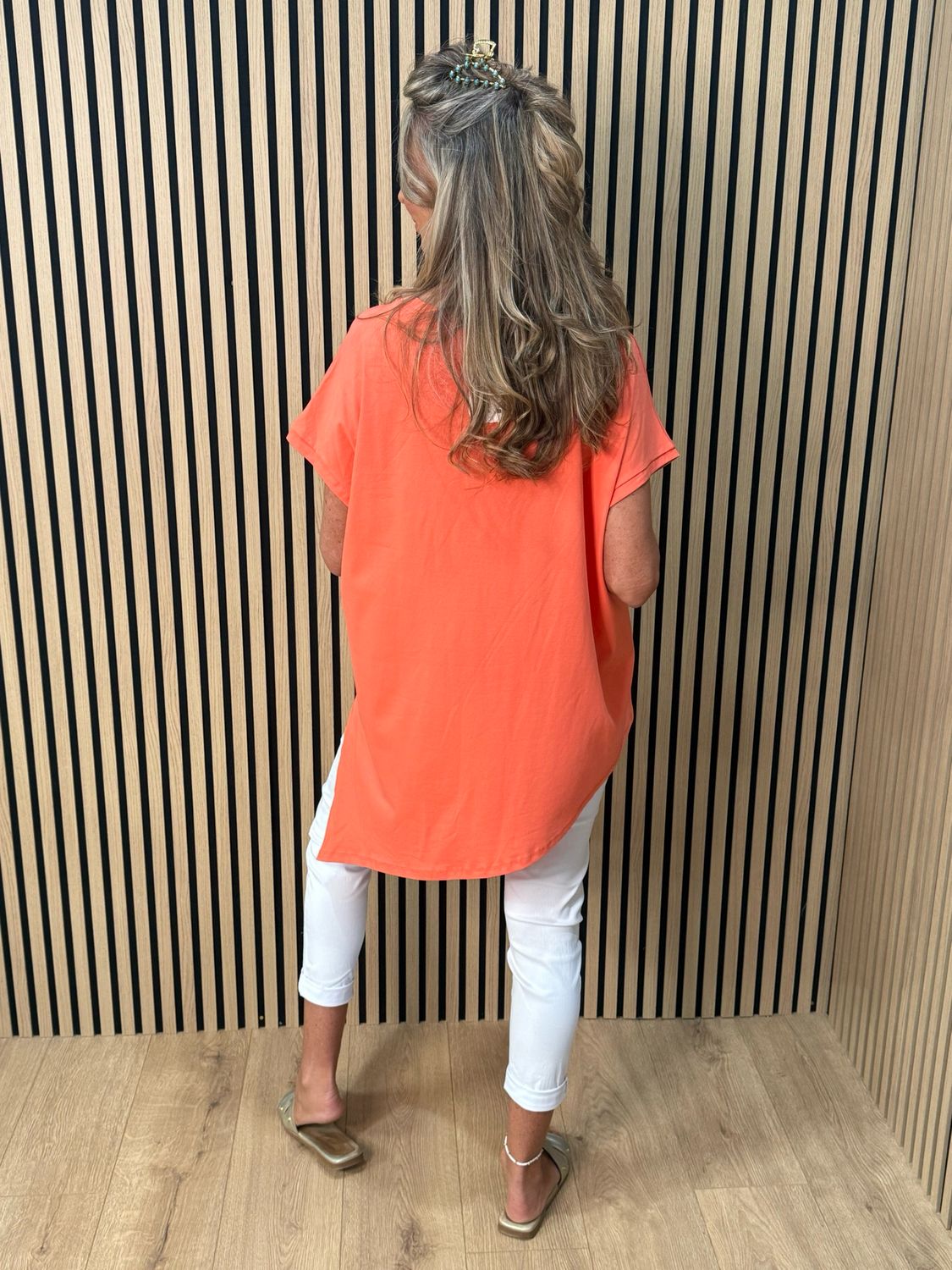 Asymmetric Button Detail Top - Coral