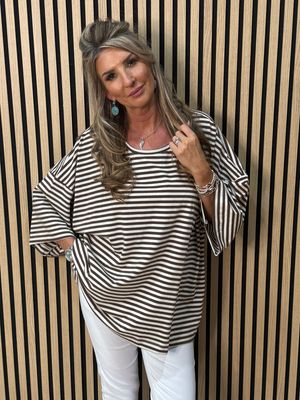 Oversized Striped Box Top - White/Brown