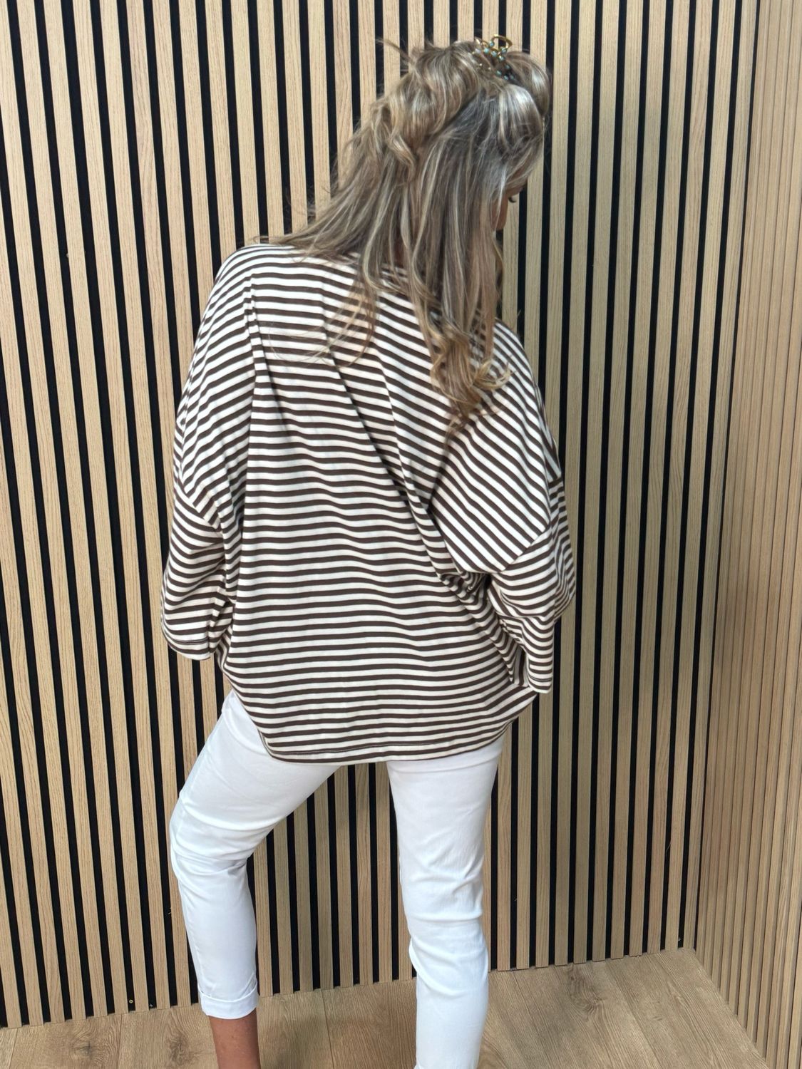 Oversized Striped Box Top - White/Brown