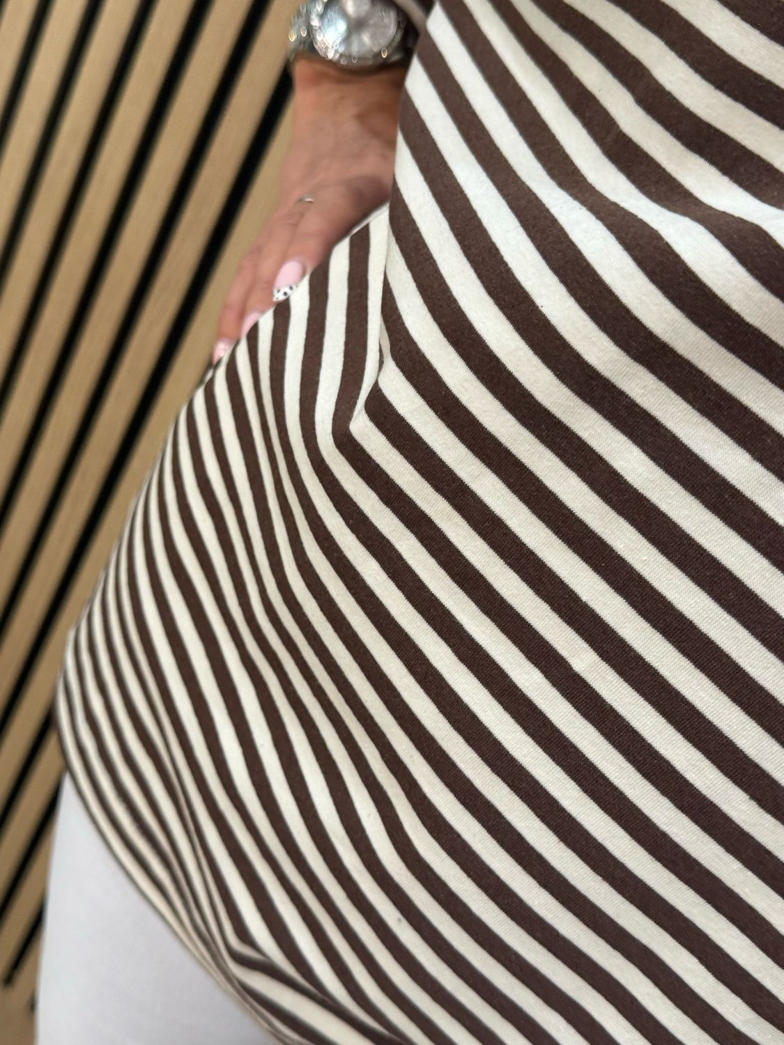 Oversized Striped Box Top - White/Brown