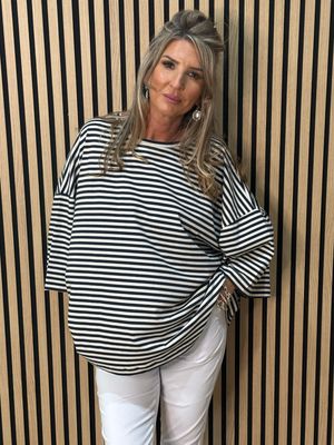 Oversized Striped Box Top - White/Navy