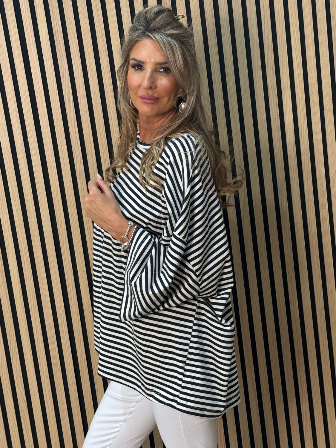 Oversized Striped Box Top - White/Navy