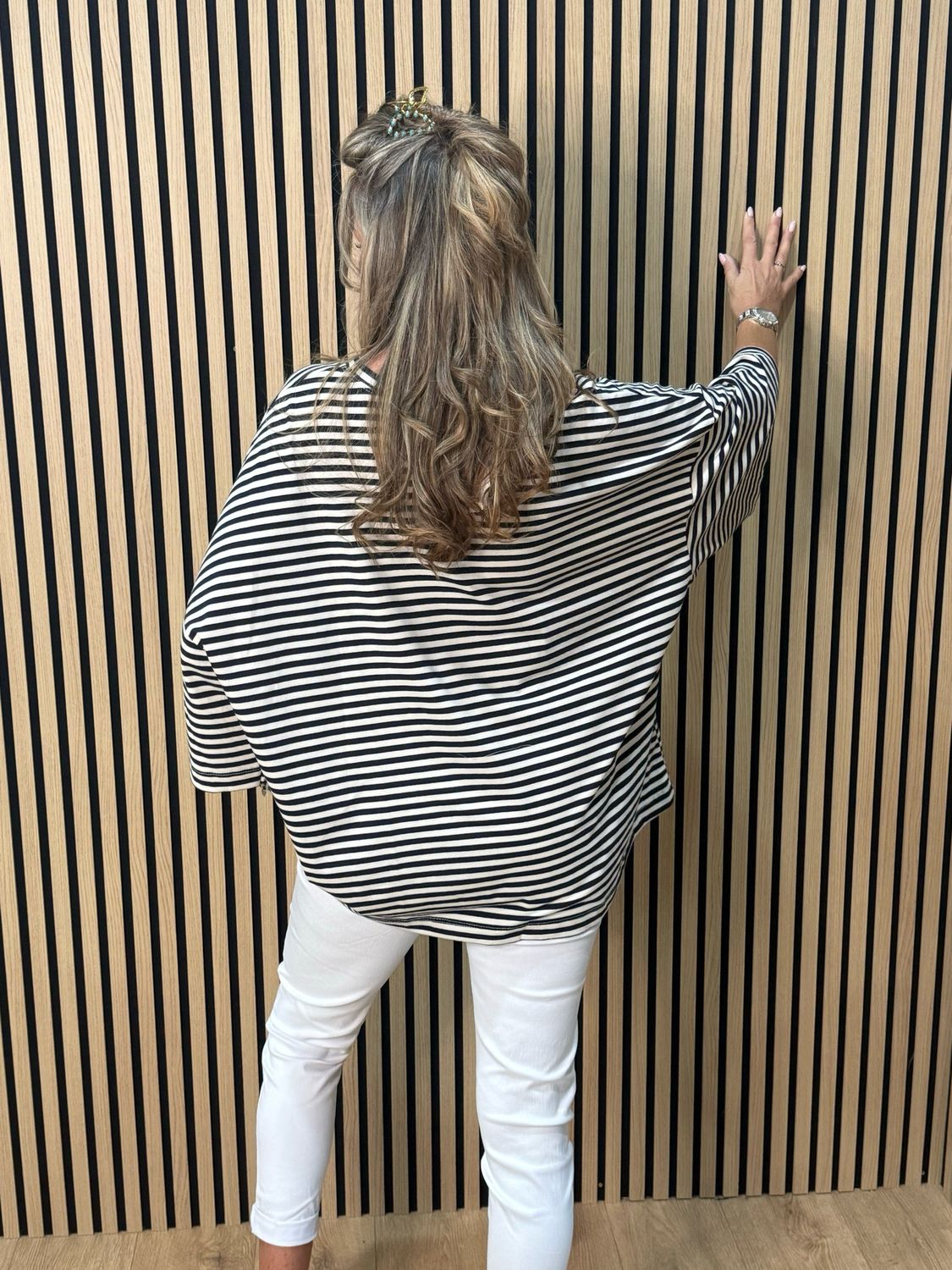 Oversized Striped Box Top - White/Navy
