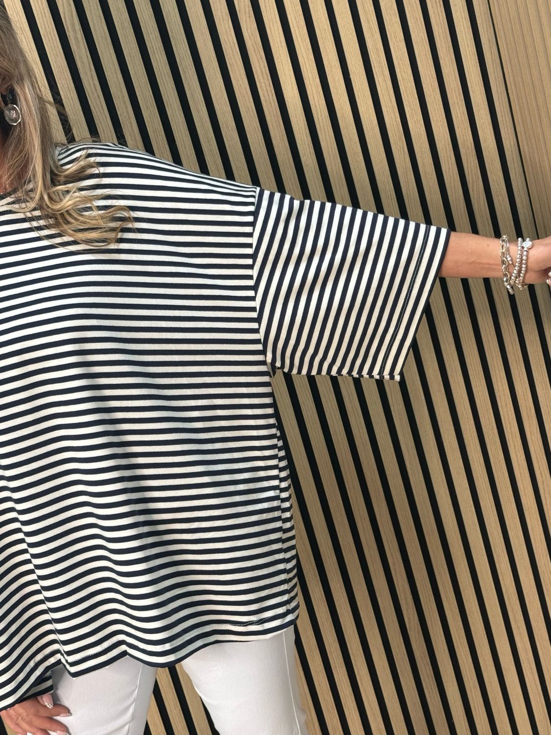 Oversized Striped Box Top - White/Navy