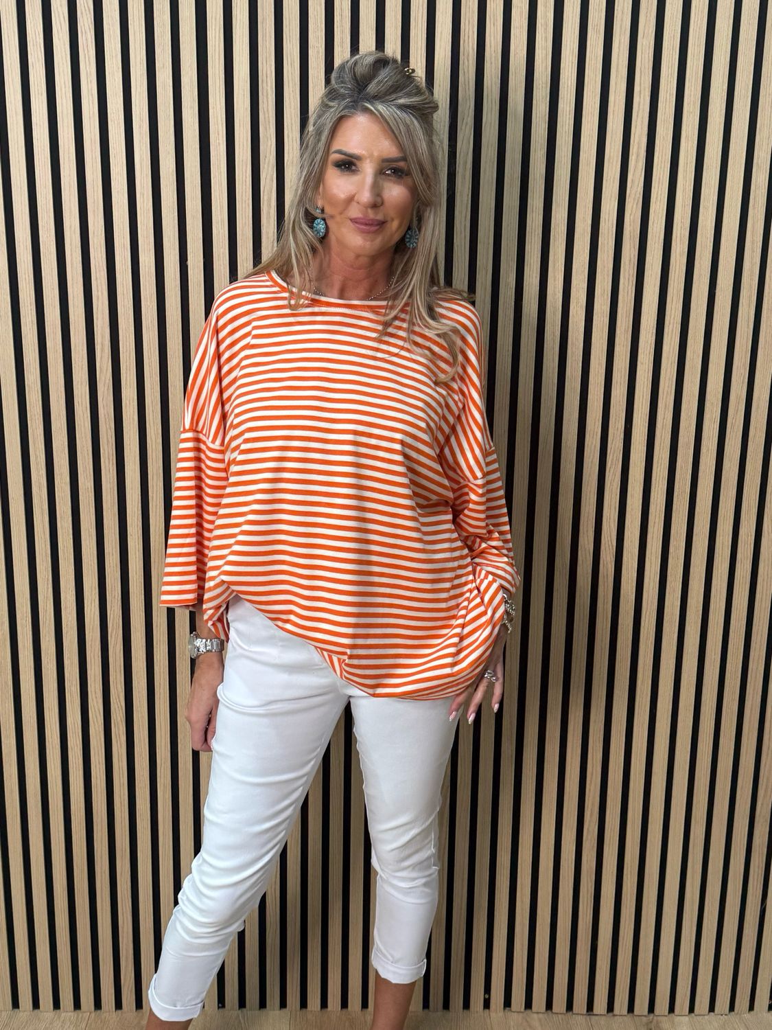 Oversized Striped Box Top - White/Orange