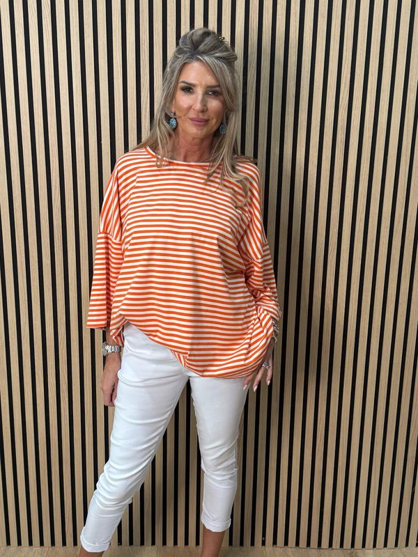 Oversized Striped Box Top - White/Orange