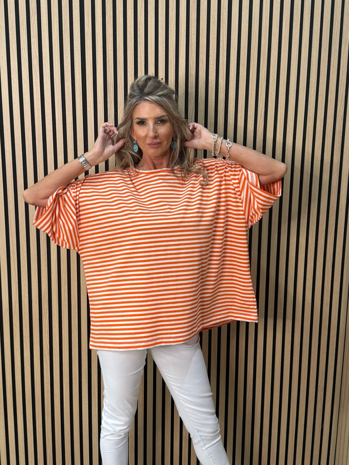 Oversized Striped Box Top - White/Orange